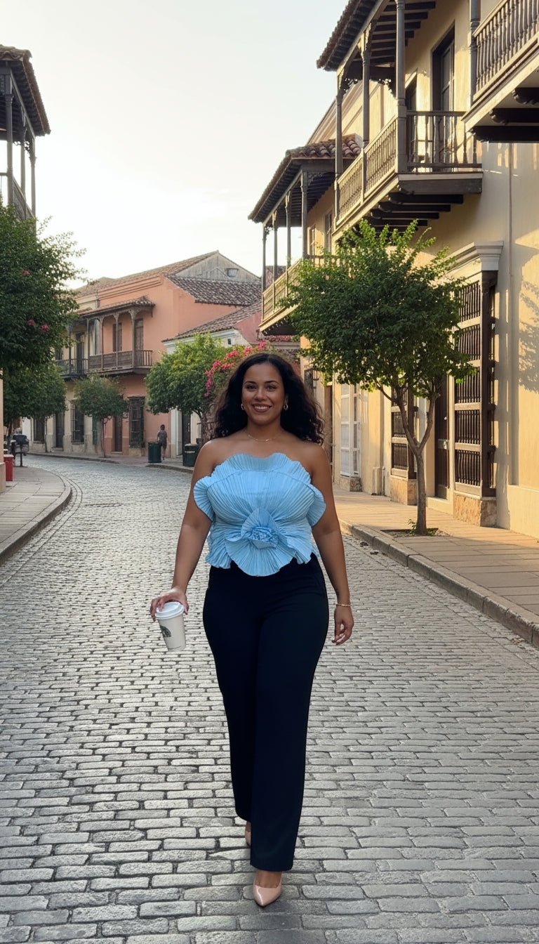 Blusa azul con flor grande decorativa SH34 Betzy