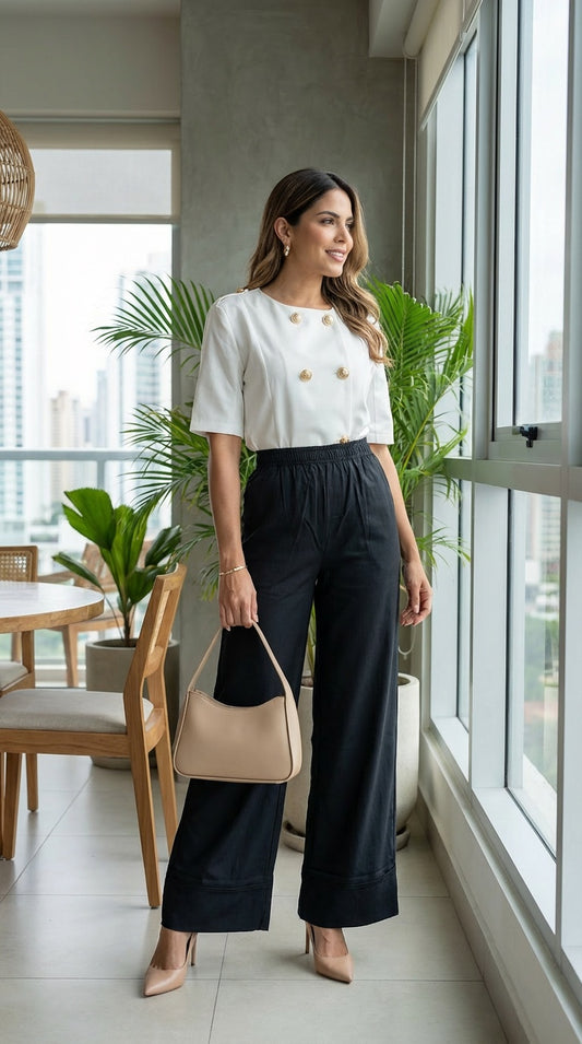 Pantalón palazzo negro / ANE1001-13