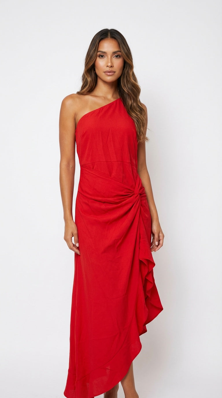 Vestido rojo con volantes laterales /SH20