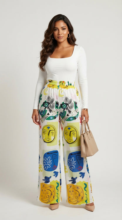 Pantalón blanco estampado floral / ANE1001-20