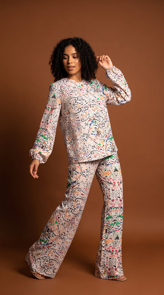 Set Camisa y Pantalón Estampado Abstracto Elegante / ANSET01