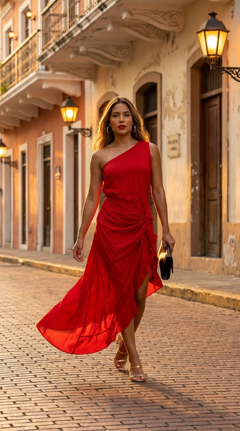 Vestido rojo con volantes laterales /SH20