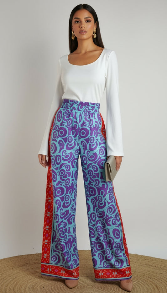 Pantalón azul estampado boho / ANE1001-21