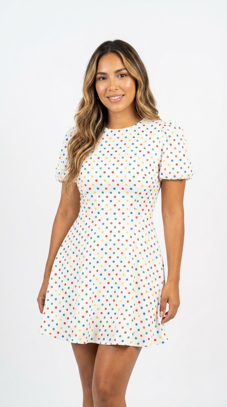 Vestido blanco mini estampado / L13A