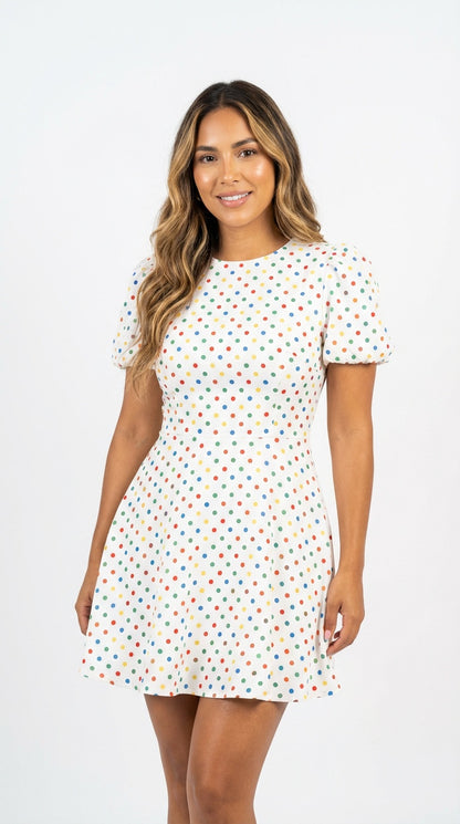 Vestido blanco mini estampado / L13A