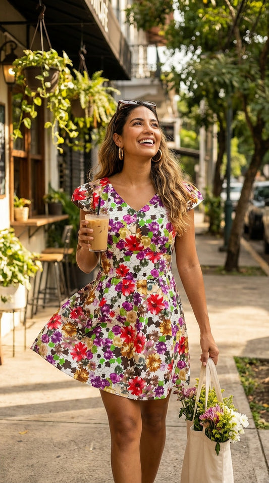 Vestido colorido manga corta / L51A