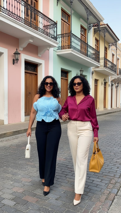 Blusa azul con flor grande decorativa SH34 Betzy