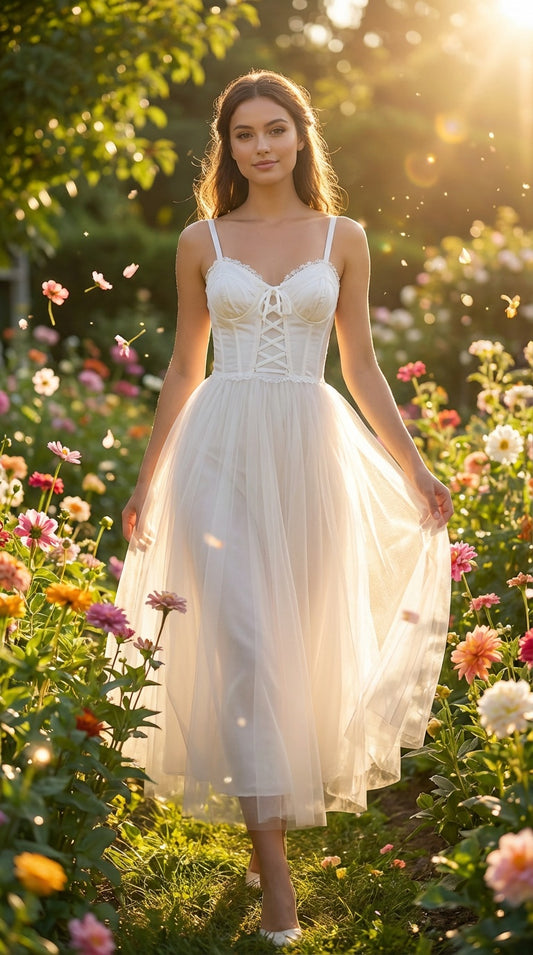 Vestido blanco tul largo / UV73