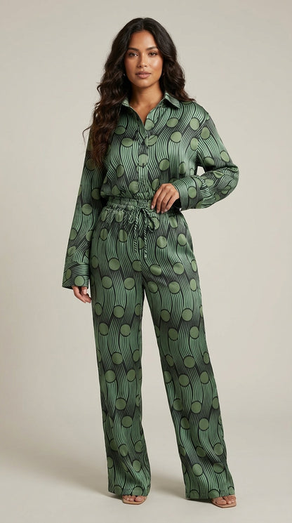Set Camisa y Pantalón Verde Estampado Contemporáneo / ANSET02