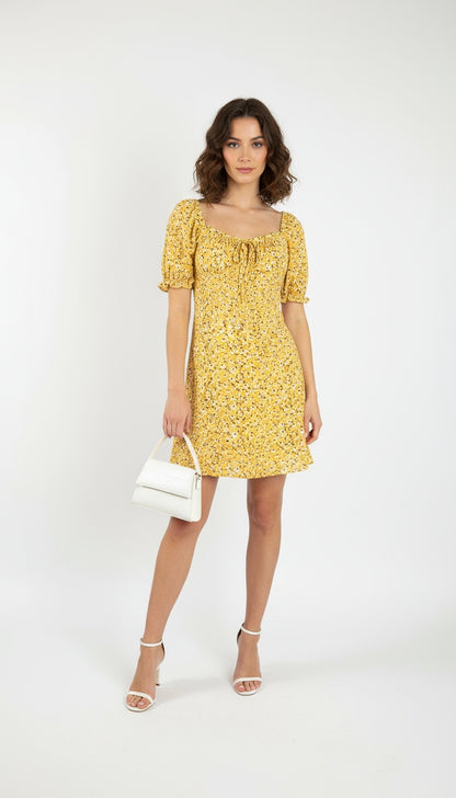 Vestido amarillo floral manga campesina /ANV02