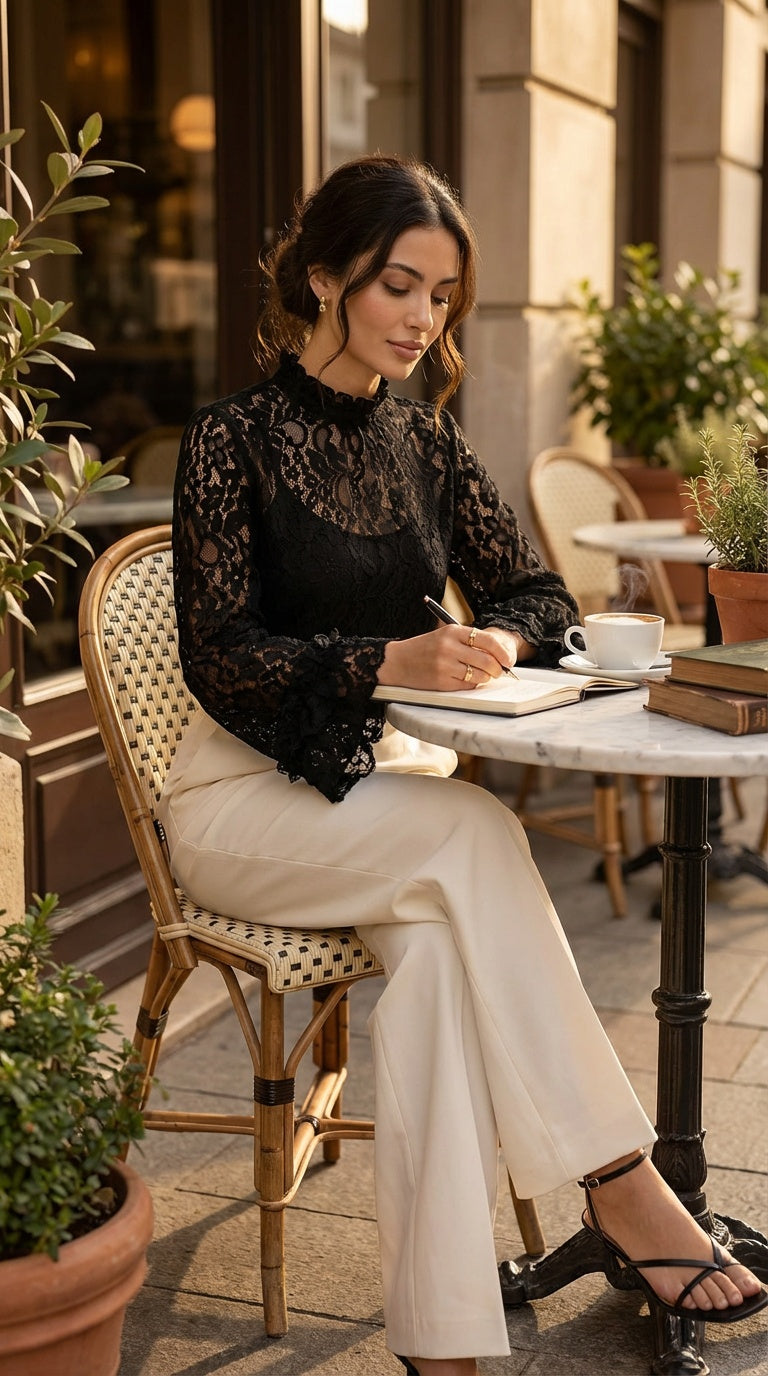 Blusa negra encaje sofisticada / ANB29