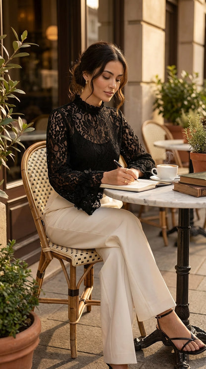 Blusa negra encaje sofisticada / ANB29