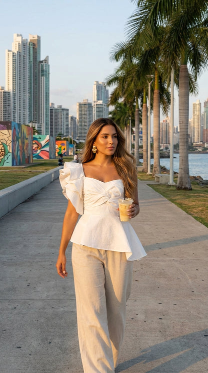 Blusa blanca sin una manga / AO191