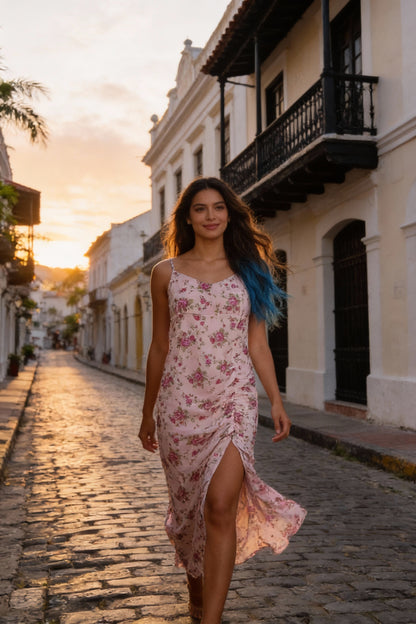 Vestido floral abertura / ANV54