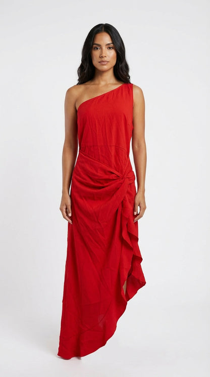 Vestido rojo con volantes laterales /SH20