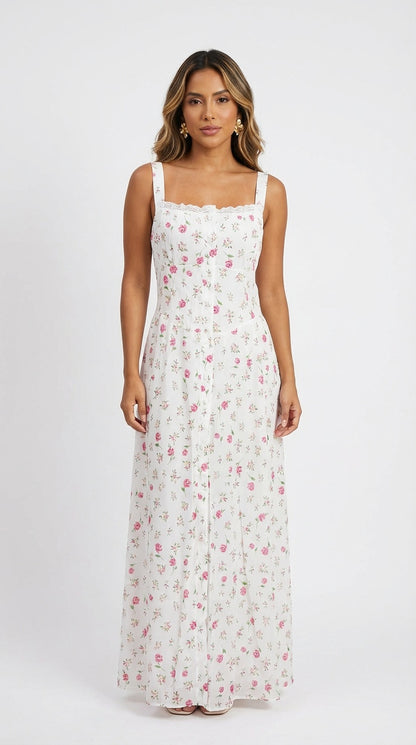 Vestido largo floral romántico / L35A