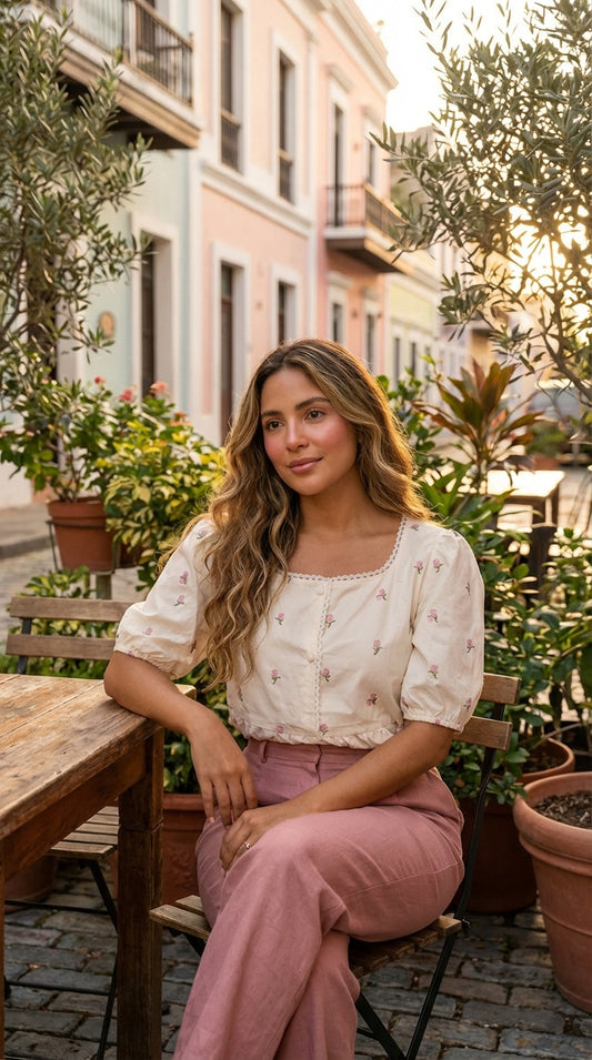 Blusa blanca peplum floral / L14A