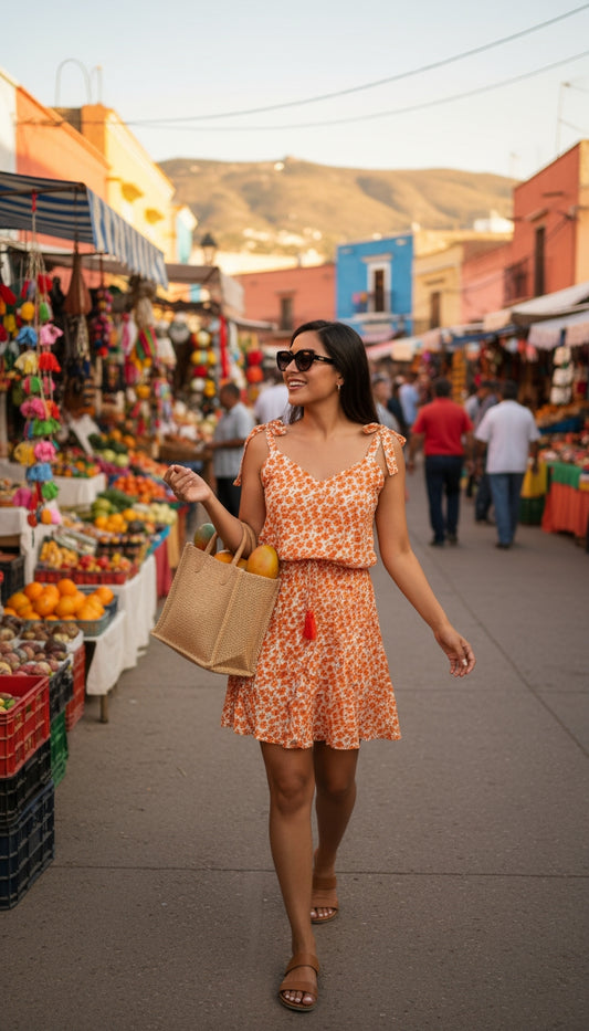 Set naranja con tirantes y estampado / ANS06