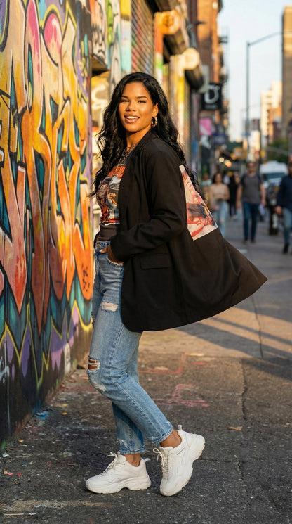 Blazer Negro Oversize Elegante / ANBL2643