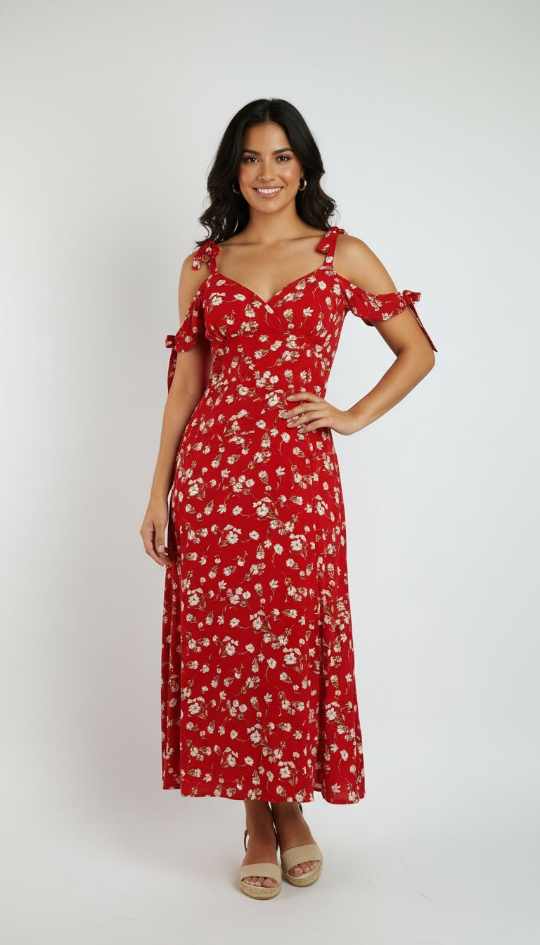 Vestido Casual Floral Rojo Verano / MV01