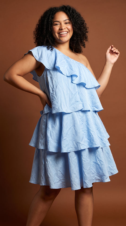 Vestido Azul Volantes Elegante / NOB15
