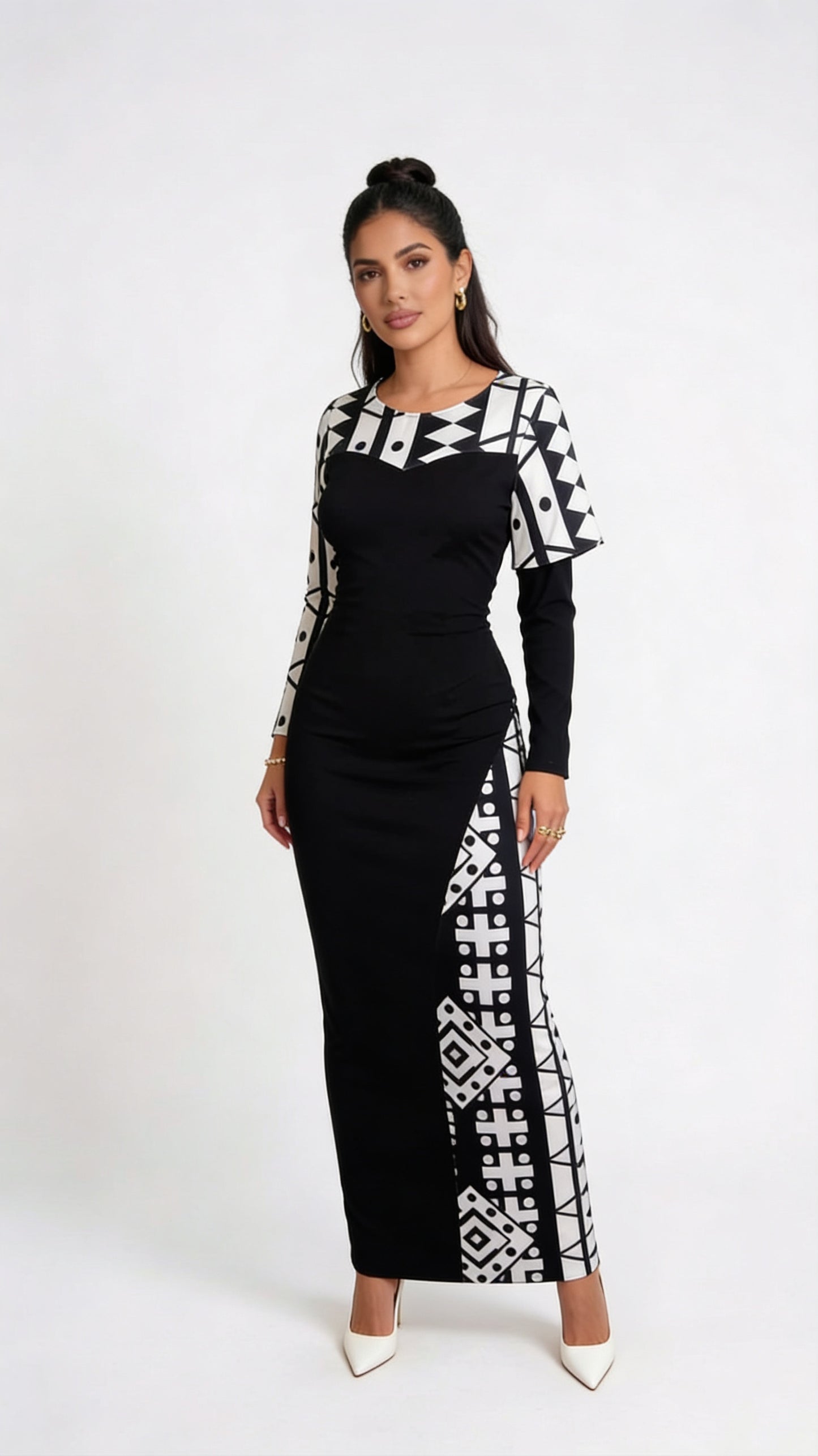 Vestido blanco/negro estampado / AO152
