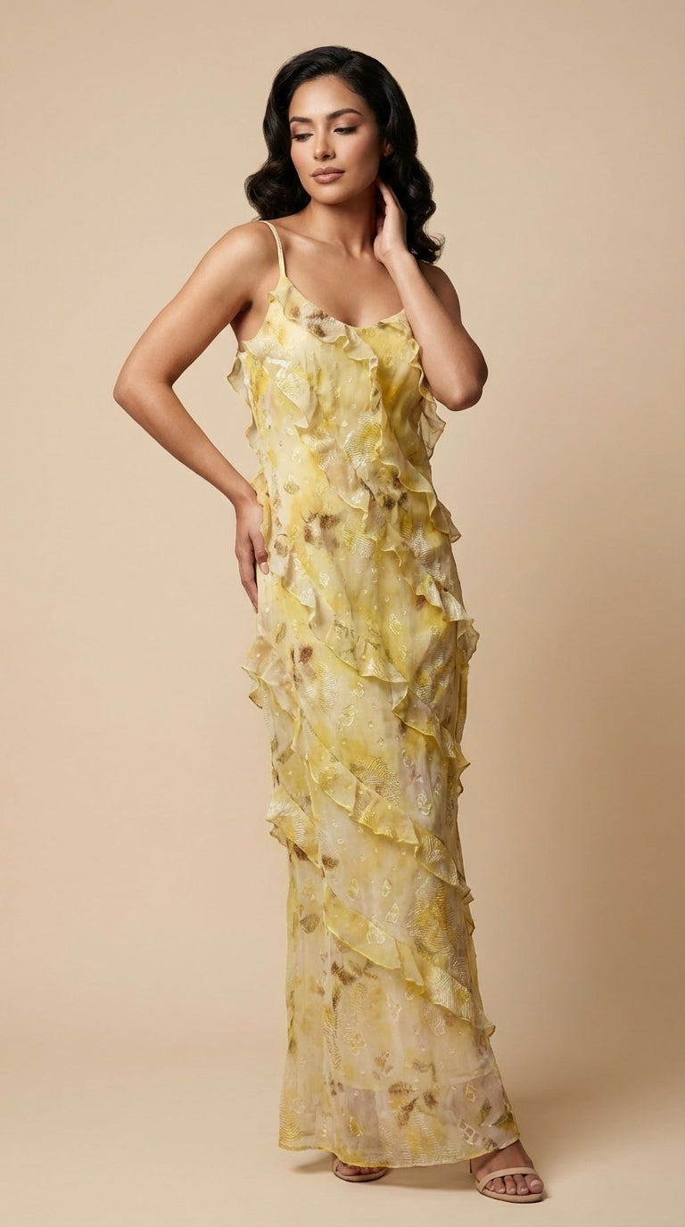 Vestido largo amarillo floral / UV18