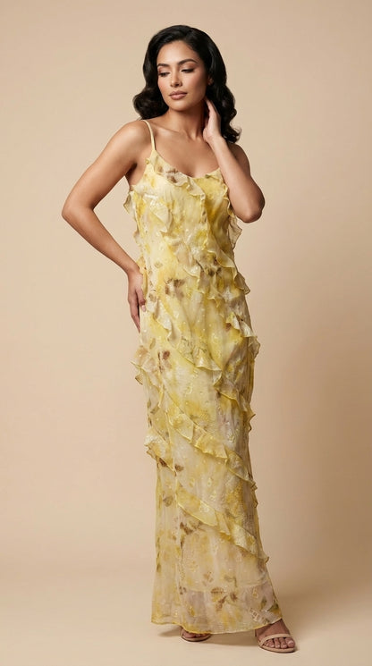 Vestido largo amarillo floral / UV18