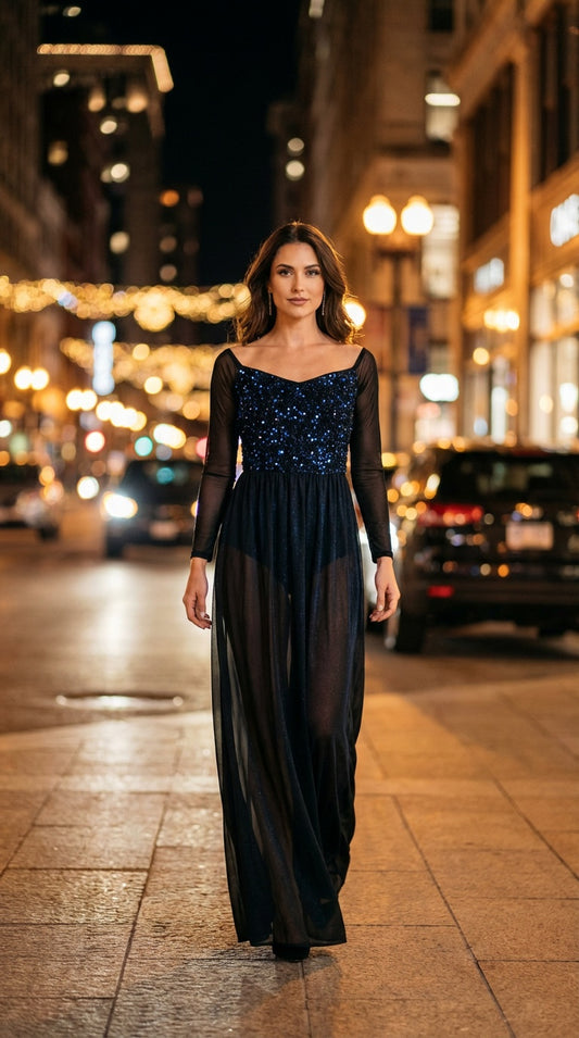 Vestido negro largo elegante - UV77