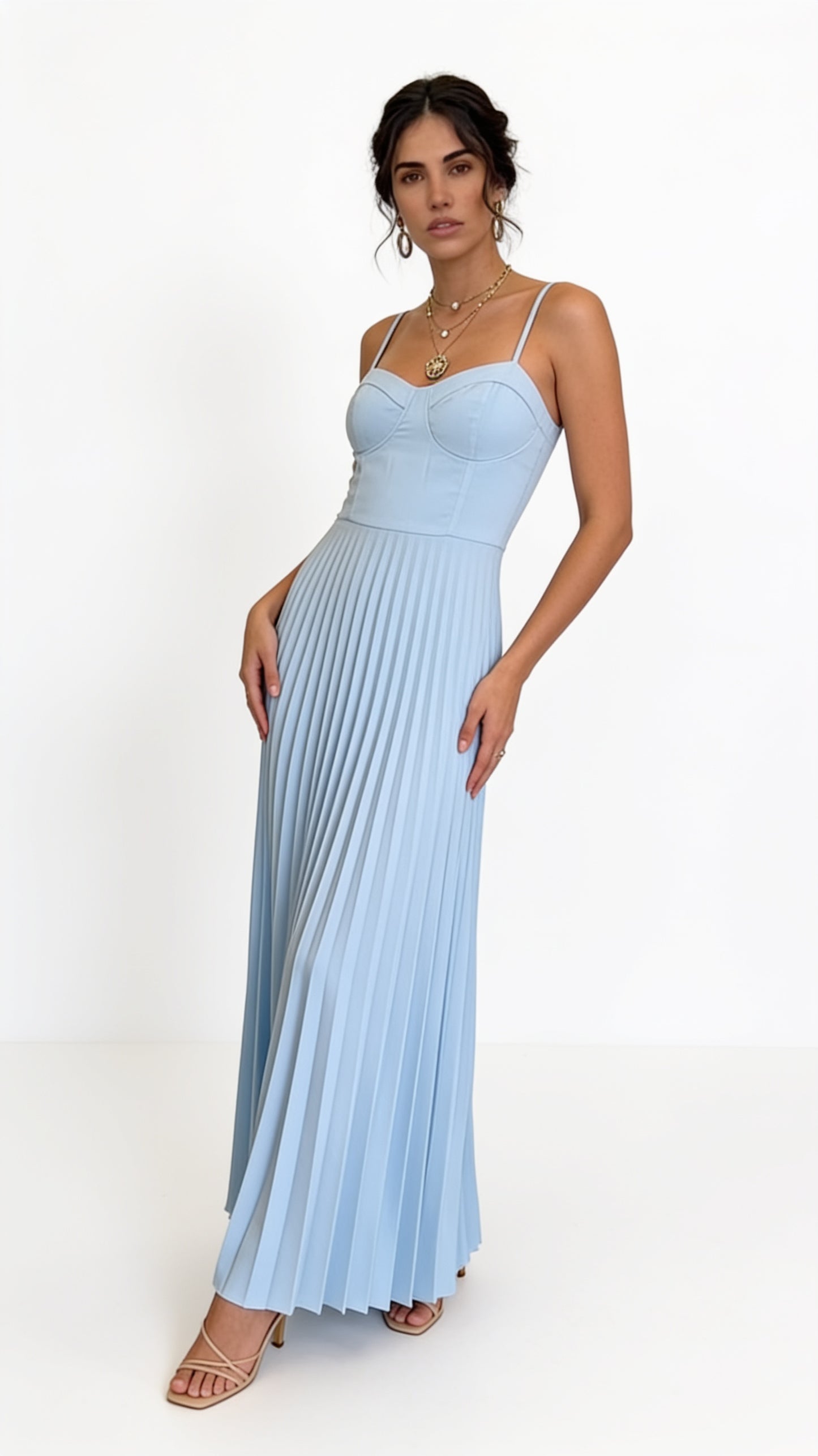 Vestido Celeste de Tirantes Maxi / L92A