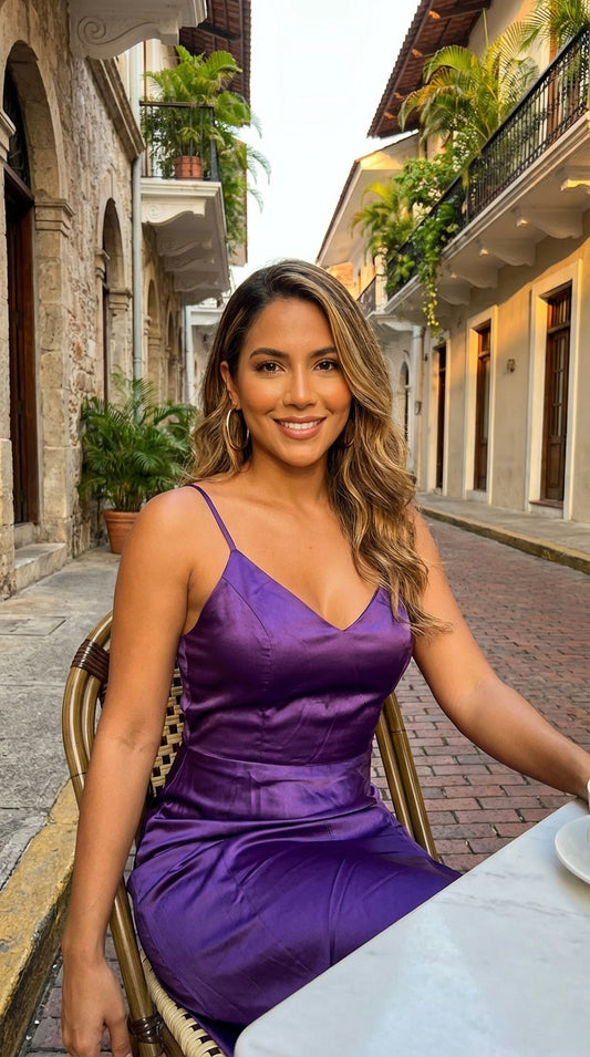 Vestido satinado morado / ANV73