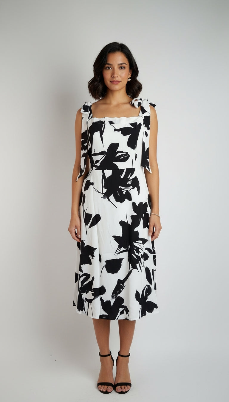 Vestido Blanco & Negro Estampado Elegante / MV02