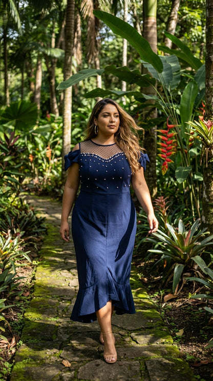 Vestido azul marino plisado / AO162