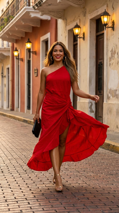 Vestido rojo con volantes laterales /SH20