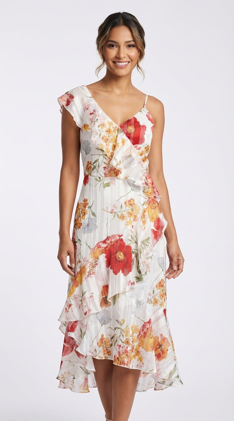 Vestido floral blanco con volantes / UV3