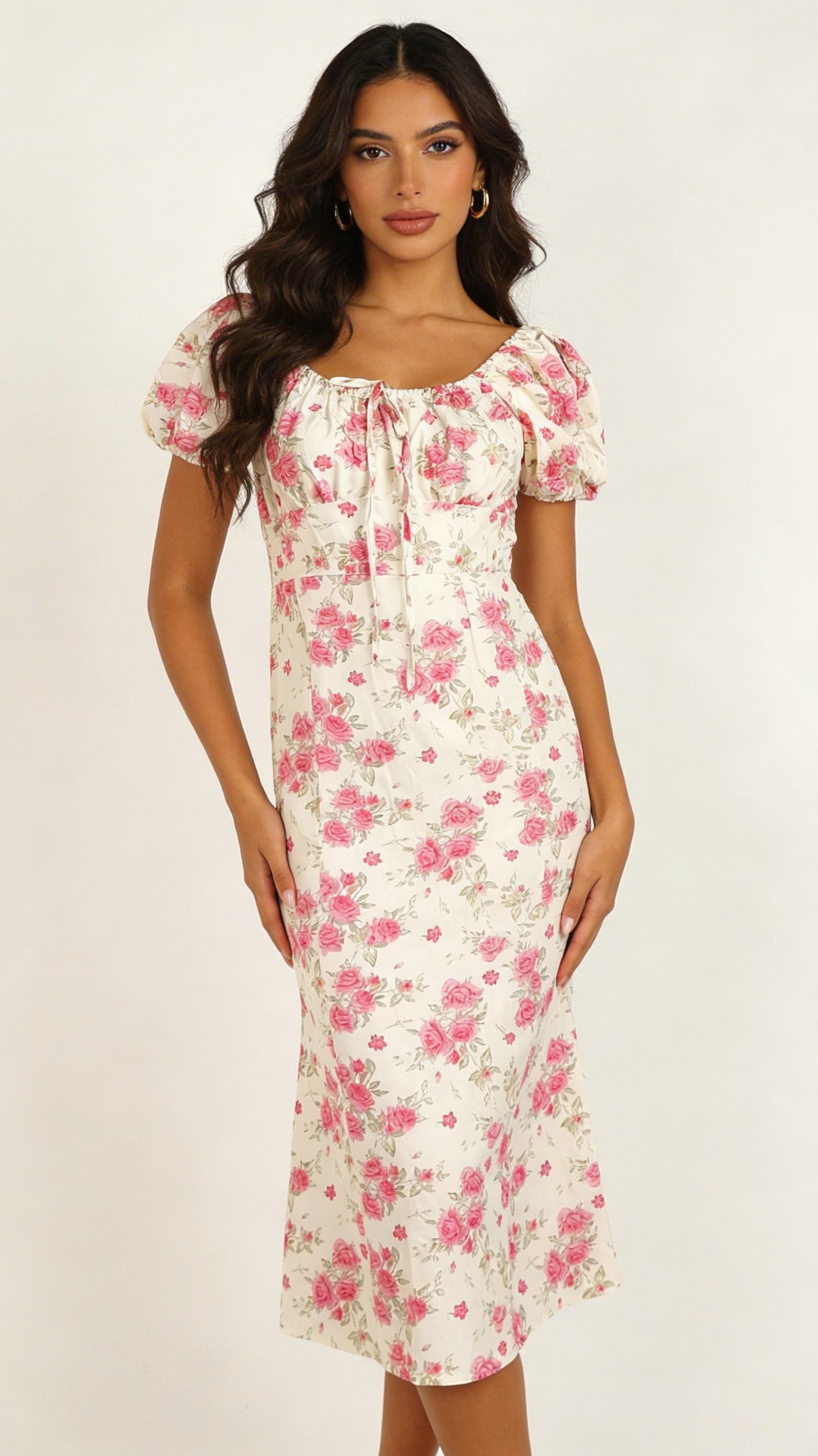 Vestido Midi Floral con Escote / L56A