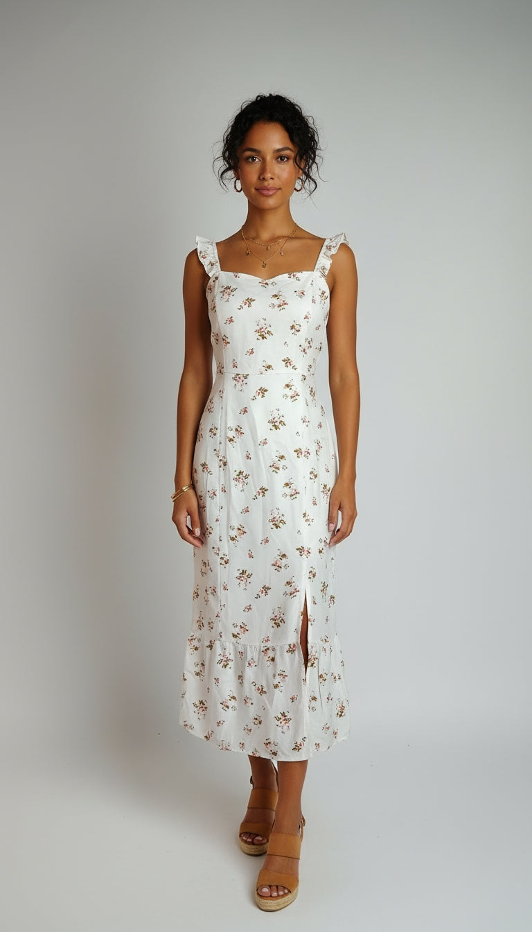 Vestido Midi Floral Blanco / L67A