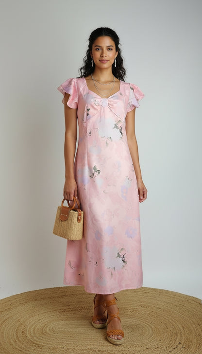 Vestido Midi Rosa con Volantes / L69A