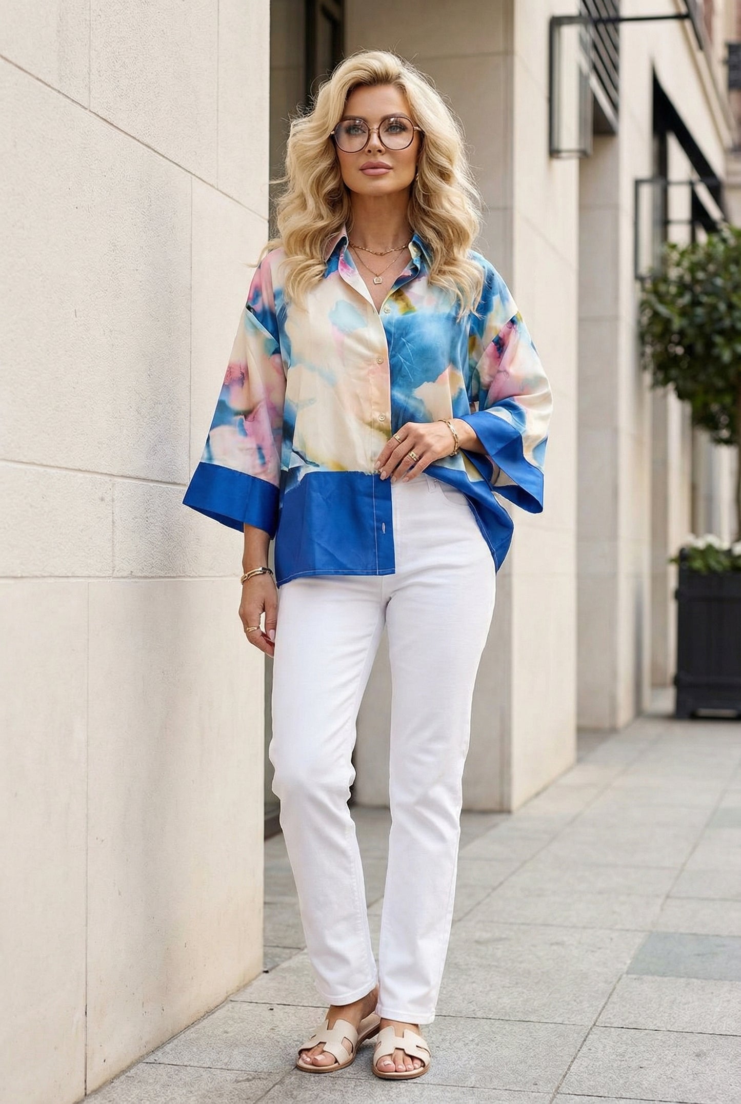 Blusa fluida azul multicolor / ANB26010