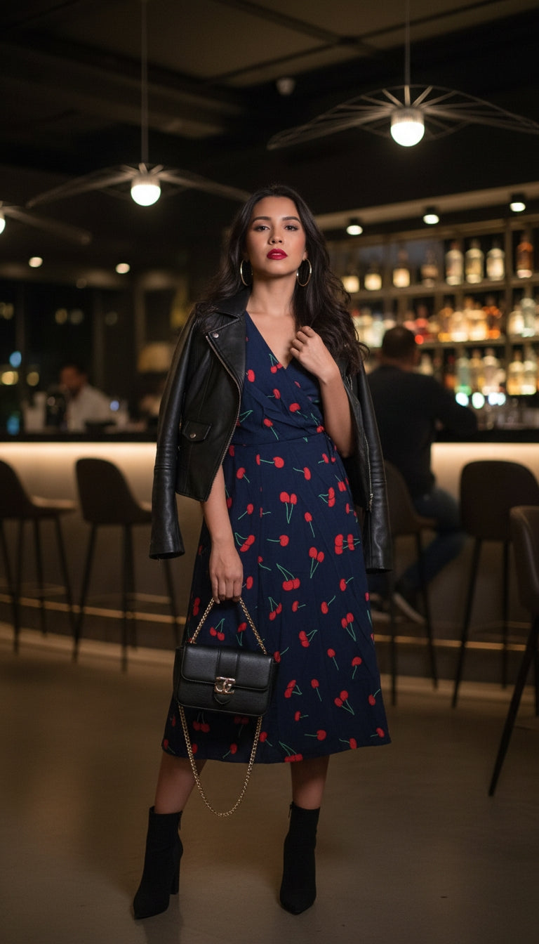 Vestido azul marino con cerezas/ANV03