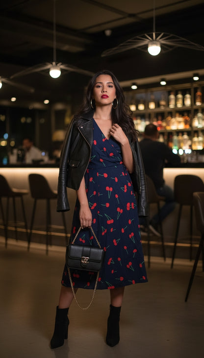 Vestido azul marino con cerezas/ANV03