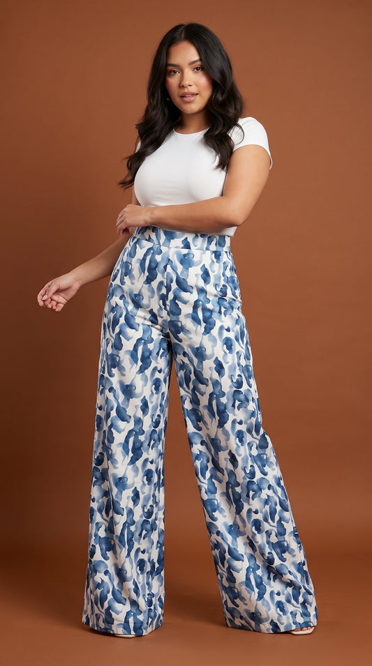 Pantalón palazzo floral azul / ANE1001-1