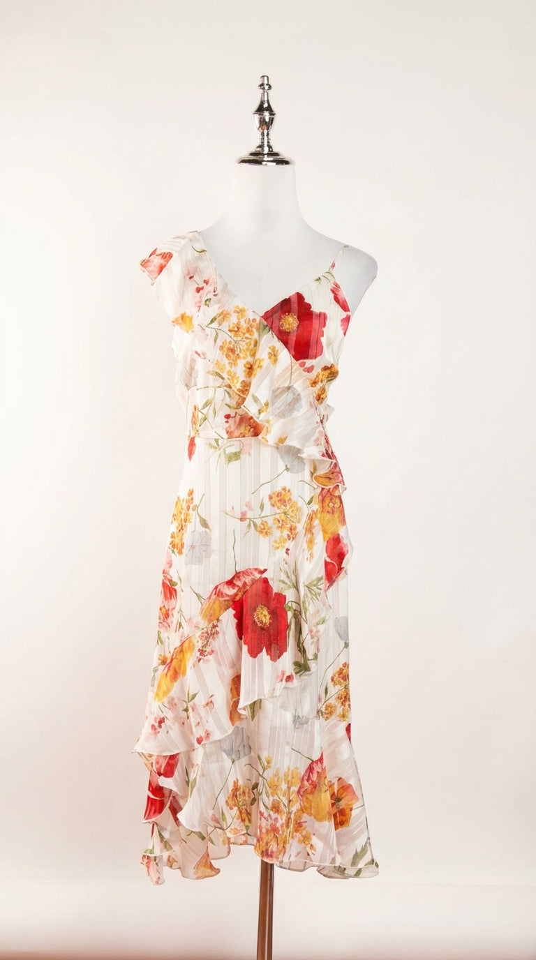 Vestido floral blanco con volantes / UV3
