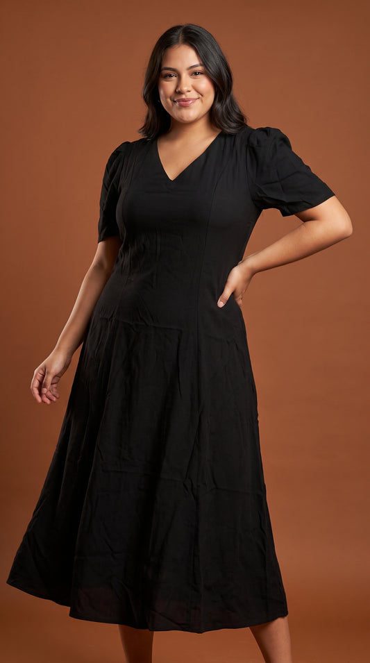 Vestido Negro Casual Midi / L84A