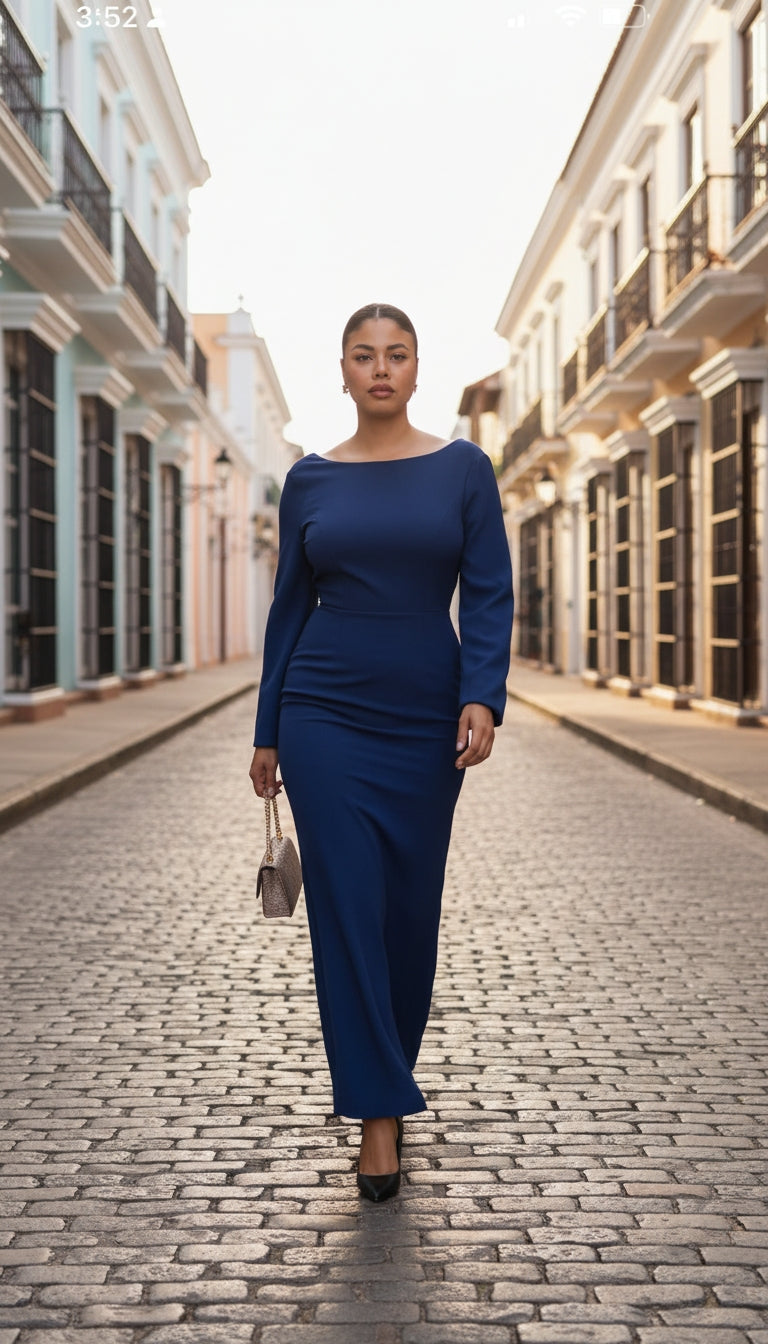 Vestido Azul Marino con Lazo Blanco y Espalda Descubierta/ANV75