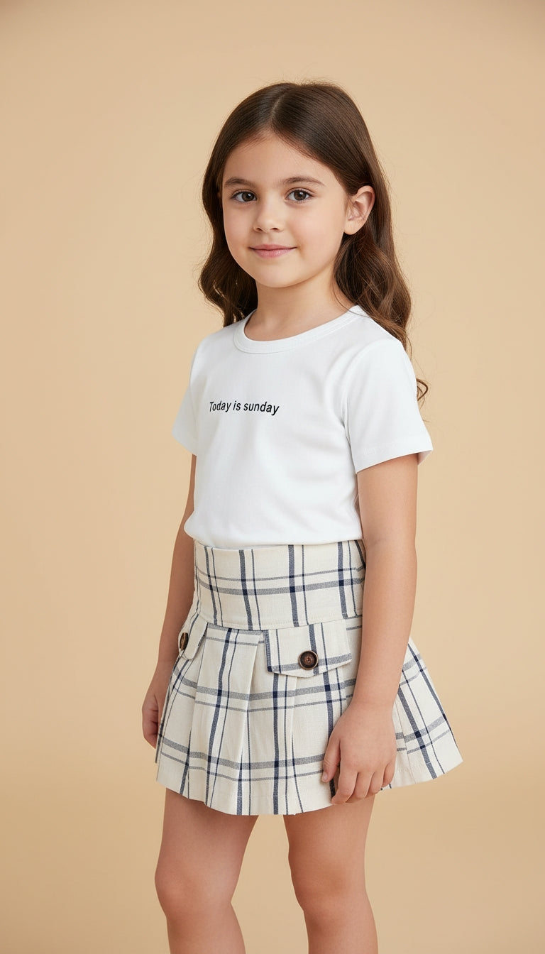 Set Niña Blusa Blanca + Falda Cuadros / ANK34