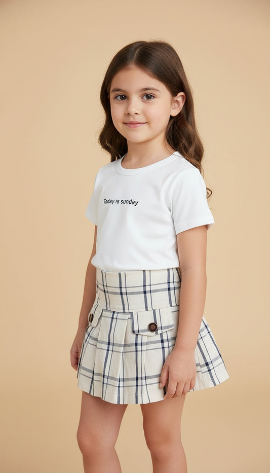 Set Niña Blusa Blanca + Falda Cuadros / ANK34