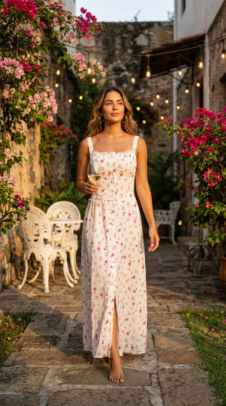 Vestido largo floral romántico / L35A
