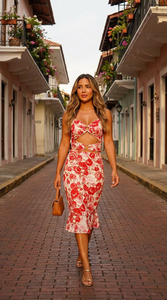 Vestido rojo floral / L5A