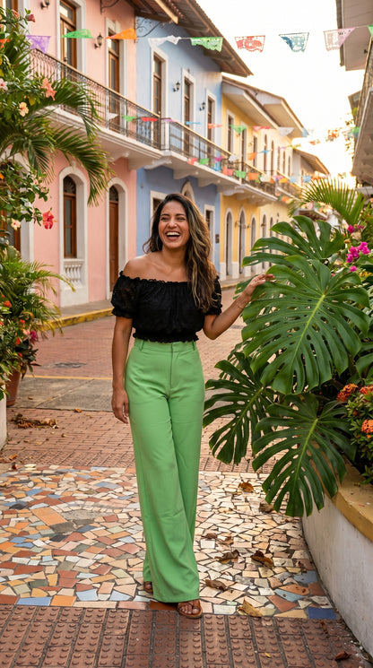 Conjunto Verde Oliva con Top Negro / CAS51